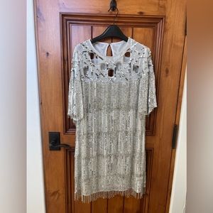 ASOS EDITION fringe mini sequin dress with cutwork in silver size US6